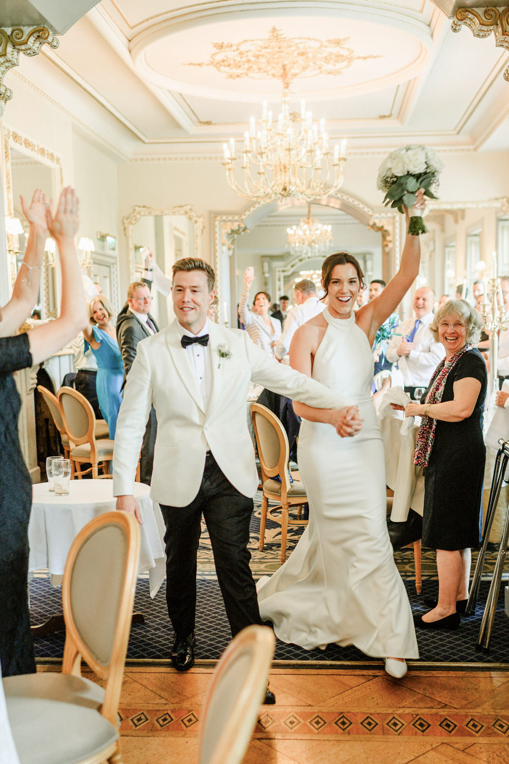 bride and groom walking to the dinning room at the wedding in sligo Ireland