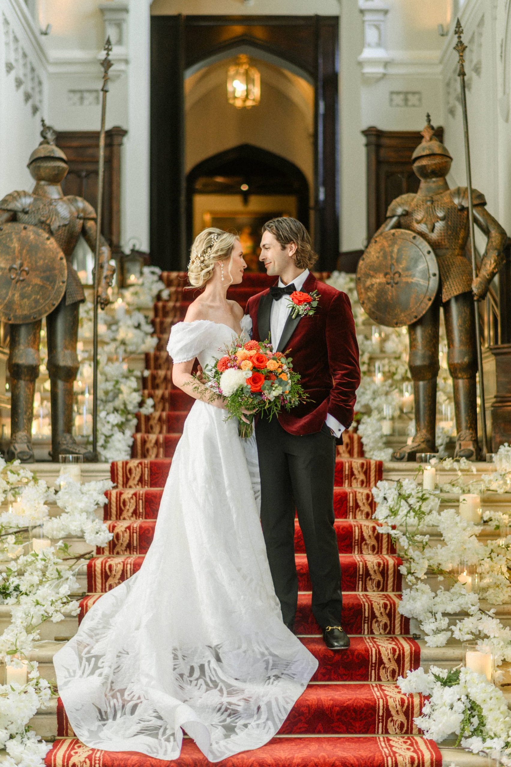 married couples at grand entrance stairs to markree castle sligo