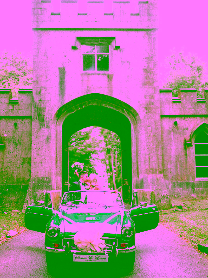 wedding car at Gate entrance to markree castle