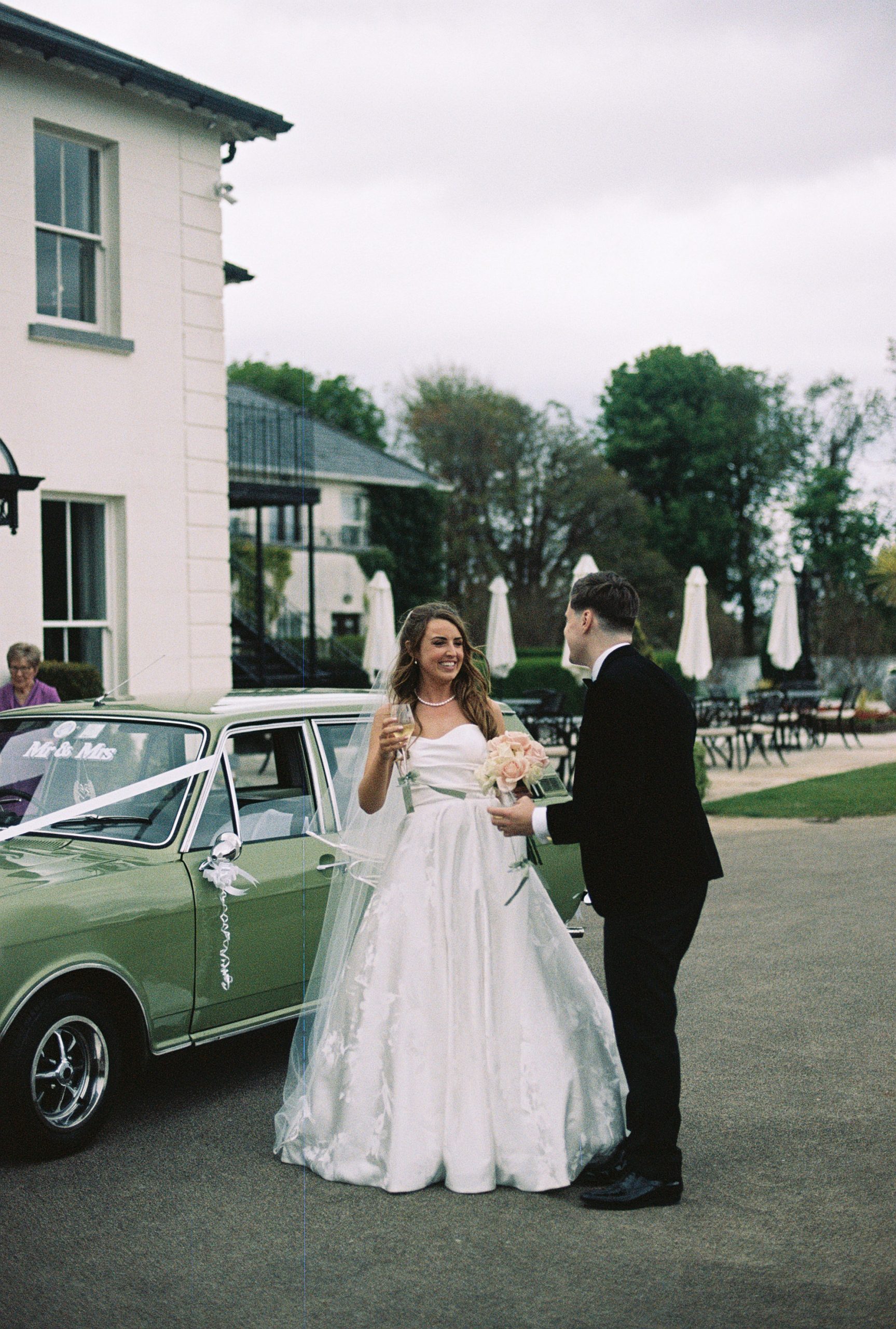 bride and groom arriving to the wedding at lodge at Ashford Castle